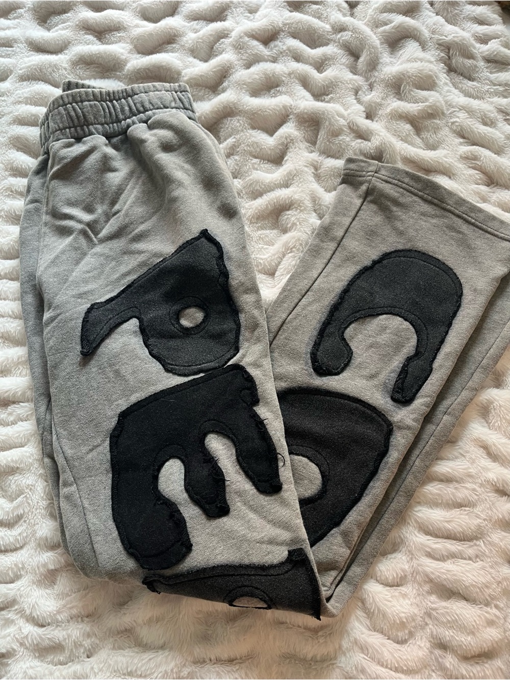 Gray Sweatpants with Black Patch Details